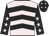 Baby pink, black chevrons, black sleeves, baby pink stars, black cap, baby pink stars