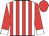 white, red stripes, red sleeves, white cuffs, red cap