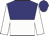 navy and white halved horizontally, white sleeves, navy cap