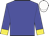 blue, yellow cuffs, white cap