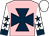 Dayglo pink,dark blue maltese cross,white sleeves,dark blue stars and cuffs,white cap, d