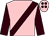 Pink, brown sash & sleeves, brown spots on cap