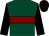 Dark green, maroon hoop, black sleeves, black cap, maroon stars