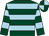 Dark green body, light blue hooped, dark green arms, light blue hooped, dark green cap, light blue quartered