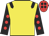 yellow, black epaulets, black sleeves, red spots, red cap, black spots