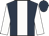 Dark blue, white stripe, white sleeves, dark blue cap