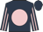 Dark blue, pink disc, striped sleeves