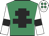 Emerald green, black cross of lorraine, white sleeves, black armlets, white cap, emerald green spots