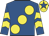 Royal blue, large yellow spots, yellow chevrons on sleeves, yellow cap, royal blue star