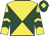 Dark green & yellow diabolo, yellow sleeves, dark green chevrons, dark green cap, yellow diamond