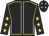 Black, yellow seams, yellow stars on sleeves, black cap, yellow stars