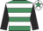 Emerald green & white hoops, black sleeves, white cap, emerald green star