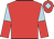 Red, light blue and red halved sleeves, red cap, light blue diamond