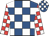 Royal blue and white check, red and white check sleeves