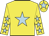Yellow, light blue star, stars on sleeves, star on cap