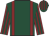 Dark green, maroon braces, maroon and dark green striped sleeves, dark green and maroon striped cap