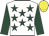 White, dark green stars and sleeves, yellow cap