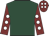 Dark green, maroon sleeves, white spots, maroon cap, white spots