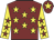 Maroon, yellow stars, yellow sleeves, maroon stars, maroon cap, yellow star