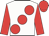 White, large red spots, sleeves and cap