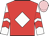 Red, white diamond, white and red chevrons on sleeves, pink cap