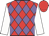 Red and mauve diamonds, white sleeves, red cap