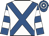 White, royal blue cross belts, royal blue and white hooped sleeves and cap