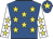 Royal blue, yellow stars, white sleeves, yellow stars, royal blue cap, yellow star