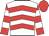 White, red chevrons, red and white hooped sleeves, red cap