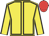 Yellow, black seams, red cap