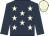 Dark blue, beige stars, dark blue sleeves, beige cap