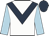 White, dark blue chevron, light blue sleeves, dark blue cap