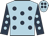 Light blue, dark blue spots, dark blue sleeves, light blue spots