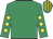 emerald green, emerald green sleeves, yellow spots, emerald green cap, yellow stripes