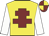 Yellow, maroon cross of lorraine, white sleeves, maroon and yellow quartered cap