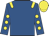 Royal blue, yellow epaulets, royal blue sleeves, yellow spots, yellow cap