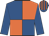 royal blue and orange quarters, royal blue sleeves, striped cap