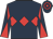 Dark blue, red triple diamond, dark blue arms, red diabolo, hooped cap