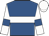 Royal blue, white hoop, white sleeves, royal blue armlets, white cap