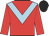 Red body, light blue chevron, red arms, black cap
