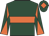 Dark green, orange hoop, dark green arms, orange diabolo, dark green cap, orange diamond