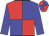 Red body, blue quartered, blue arms, red cap, blue quartered