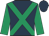 Dark blue, emerald green cross sashes & sleeves, dark blue cap