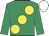 Emerald green, large yellow spots, white cap