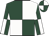Dark green and white quartered, white collar luminous green sleeves and cap