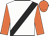 White, black sash, orange sleeves and cap