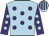 Light blue, purple spots, purple sleeves, light blue spots, light blue and purple striped cap