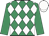 Emerald green and white diamonds, emerald green sleeves, white cap