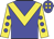 blue, yellow chevron, blue spots on yellow sleeves, yellow spots on blue cap