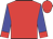 red, blue sleeves, red cuffs, red cap